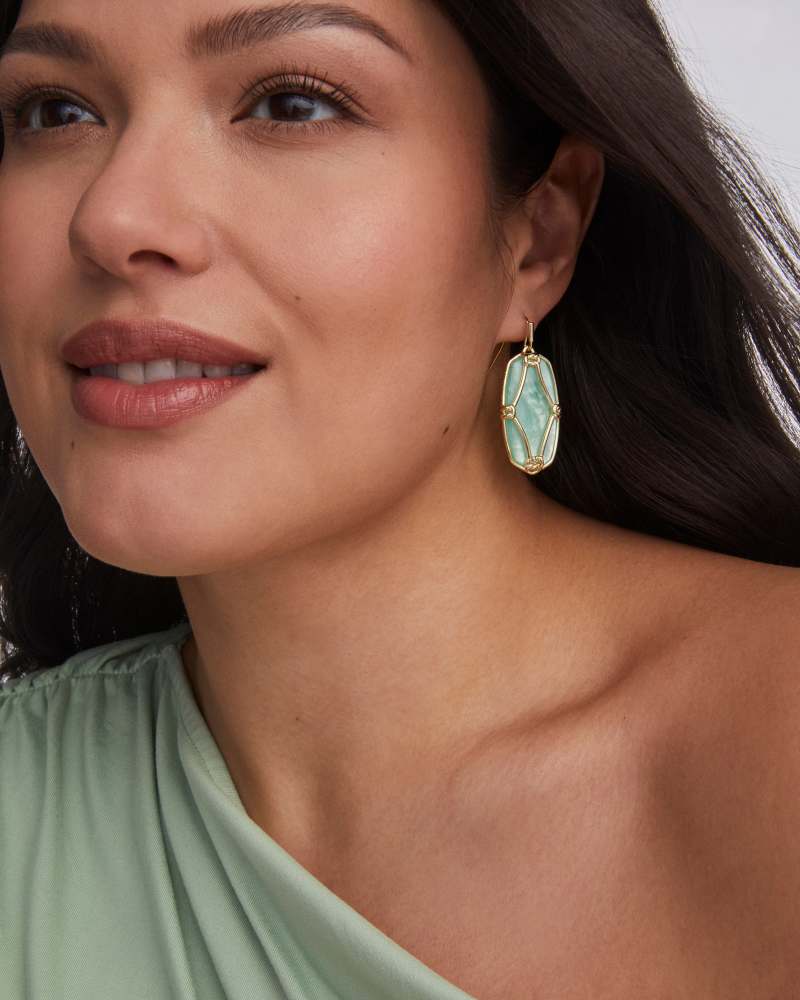 Elle Lattice Frame Gold Drop Earrings