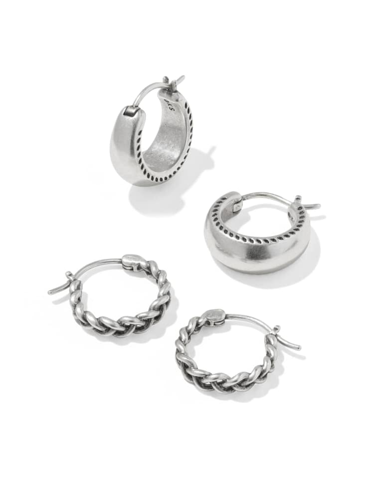 Gabriella Vintage Silver Set of 2 Huggie Earrings