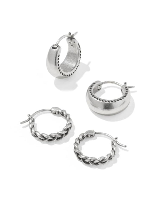 Gabriella Vintage Silver Set of 2 Huggie Earrings