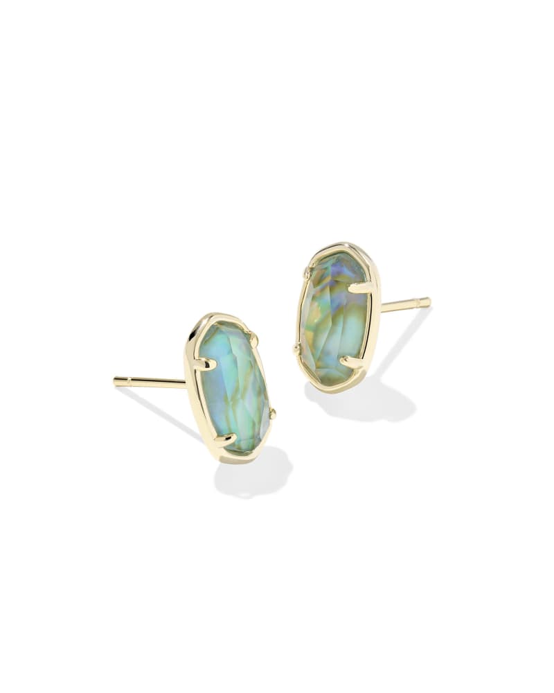 Grayson Gold Stone Stud Earrings in Deep Aqua Illusion