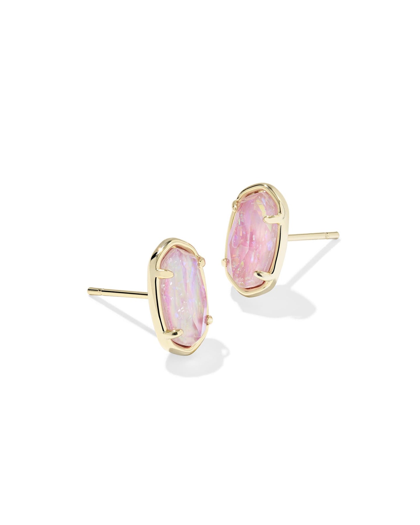 Grayson Gold Stone Stud Earrings in Pink Iridescent Mother-of-Pearl