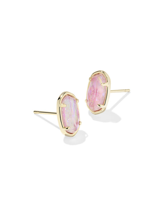 Grayson Gold Stone Stud Earrings in Pink Iridescent Mother-of-Pearl