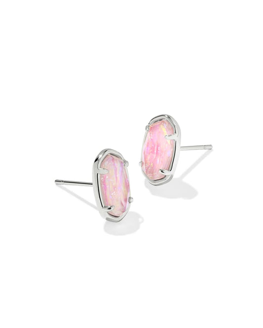 Grayson Silver Stone Stud Earrings in Pink Iridescent Mother-of-Pearl