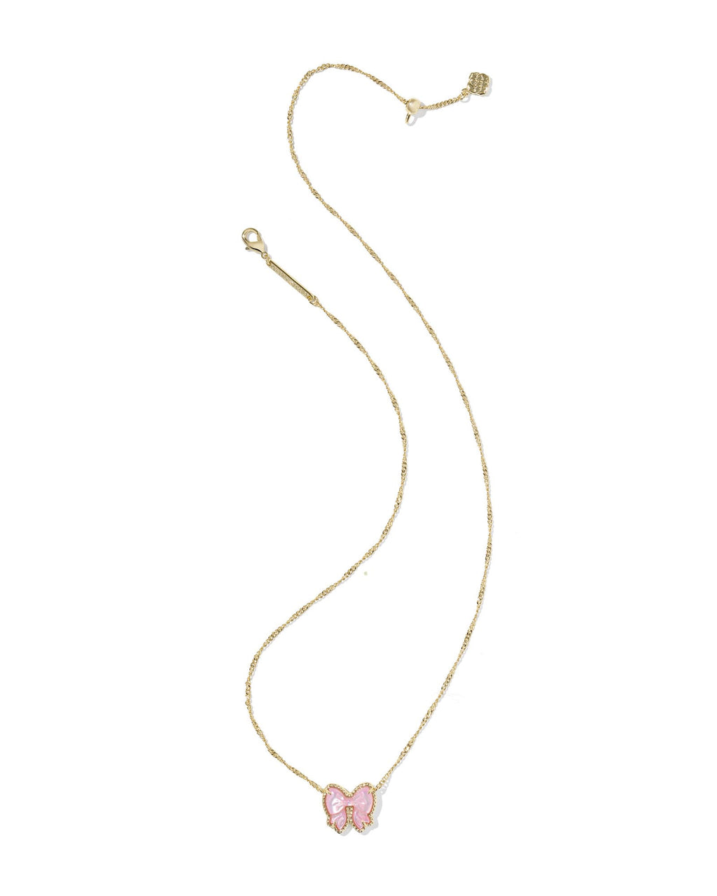Haley Gold Bow Short Pendant Necklace in Blush Ivory Mother of Pearl