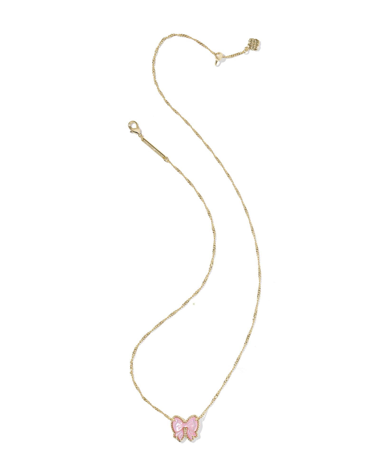 Haley Gold Bow Short Pendant Necklace in Blush Ivory Mother of Pearl