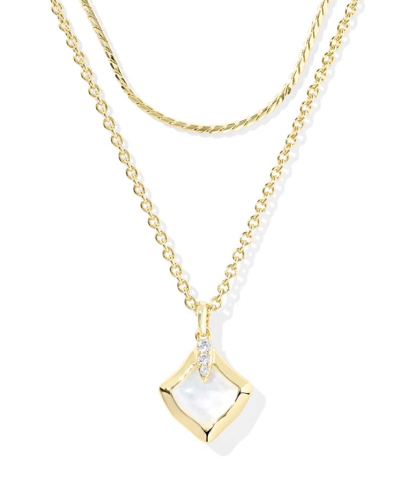 Joelle Gold Multi Strand Necklace in Ivory Mother-of-Pearl