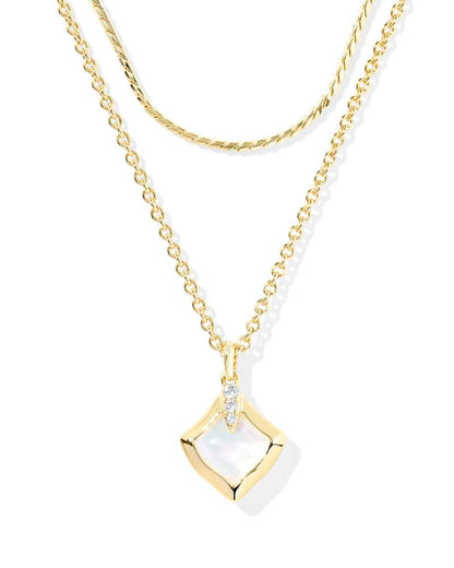 Joelle Gold Multi Strand Necklace in Ivory Mother-of-Pearl