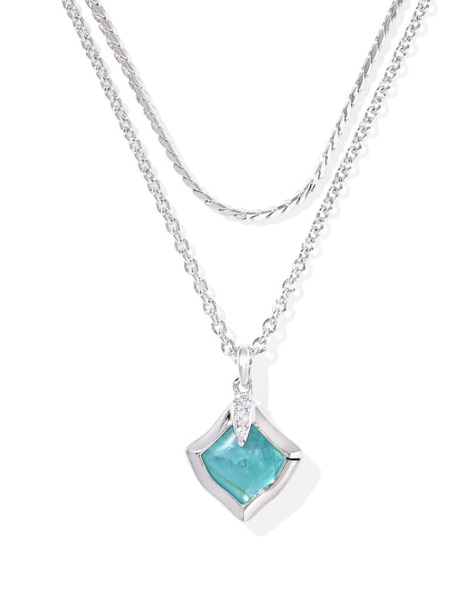Joelle Silver Multi Strand Necklace in Bright Aqua Illusion