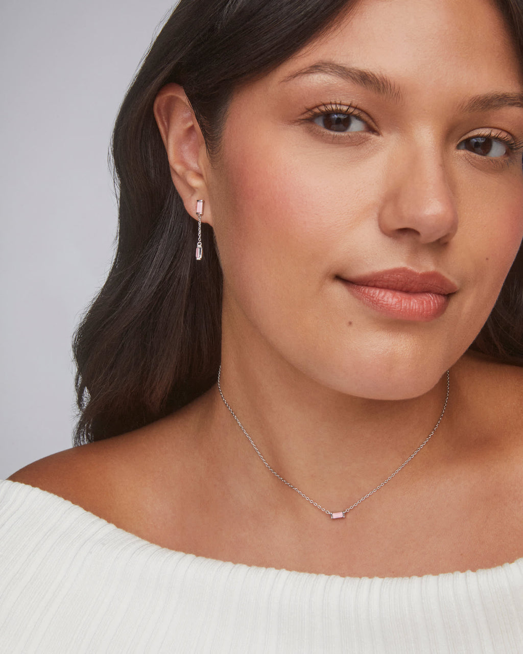 Juliette Silver Pendant Necklace in Rose Quartz