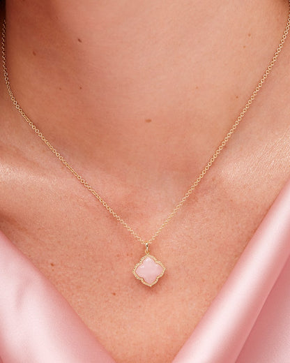 Mallory Gold Pendant Necklace in Rose Quartz