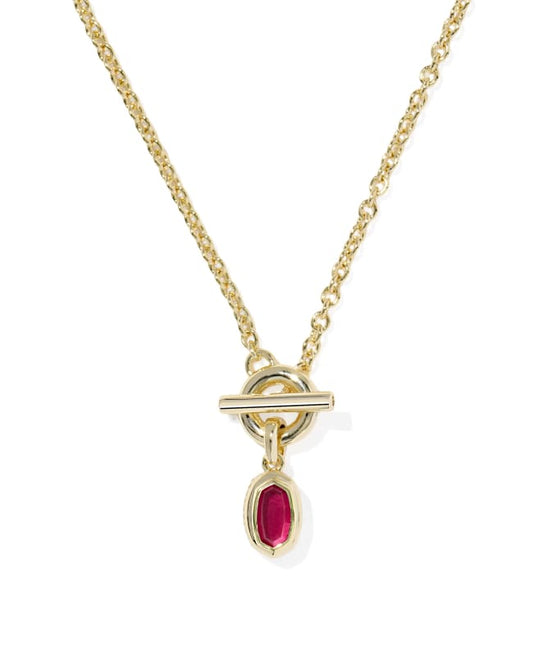Mini Elisa Toggle Gold Short Pendant Necklace in Carmine Red Illusion