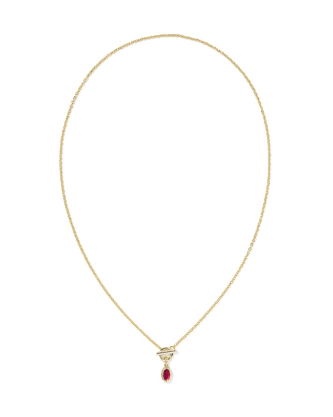 Mini Elisa Toggle Gold Short Pendant Necklace in Carmine Red Illusion