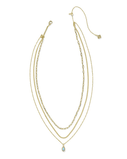 Mini Elisa Gold Triple Strand Necklace in Light Teal Kyocera Opal