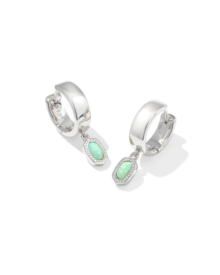 Mini Ellie Silver Wide Huggie Earrings in Green Lab Grown Opal