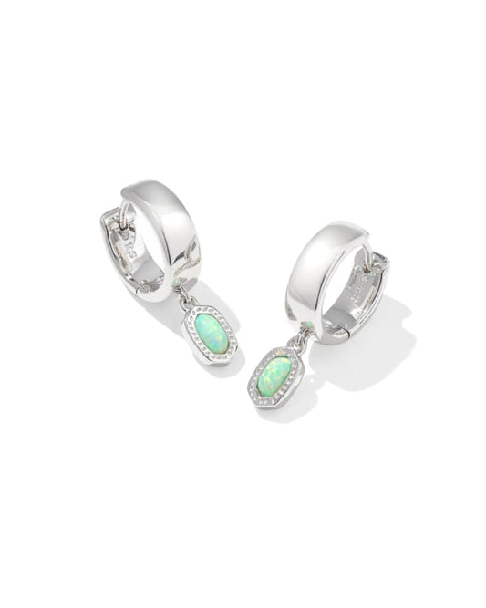 Mini Ellie Silver Wide Huggie Earrings in Green Lab Grown Opal