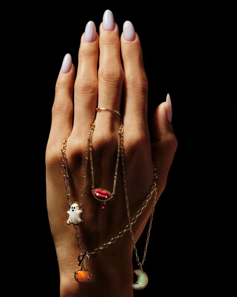 Moon Gold Short Pendant Necklace in White Opalescent Resin