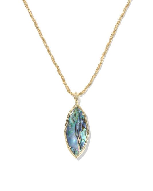 Ophelia Gold Large Long Pendant Necklace in Abalone Shell