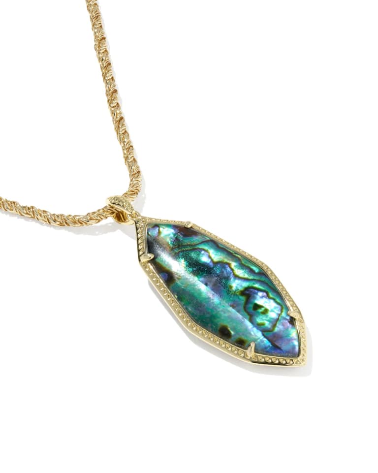 Ophelia Gold Large Long Pendant Necklace in Abalone Shell