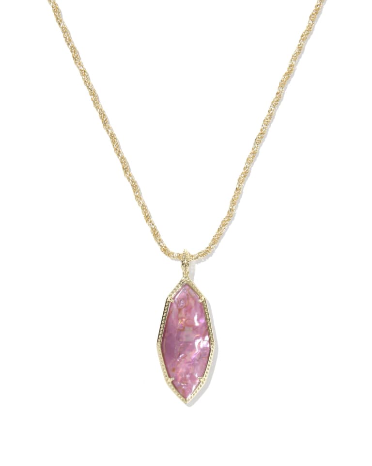 Ophelia Gold Large Long Pendant Necklace in Light Mauve Illusion