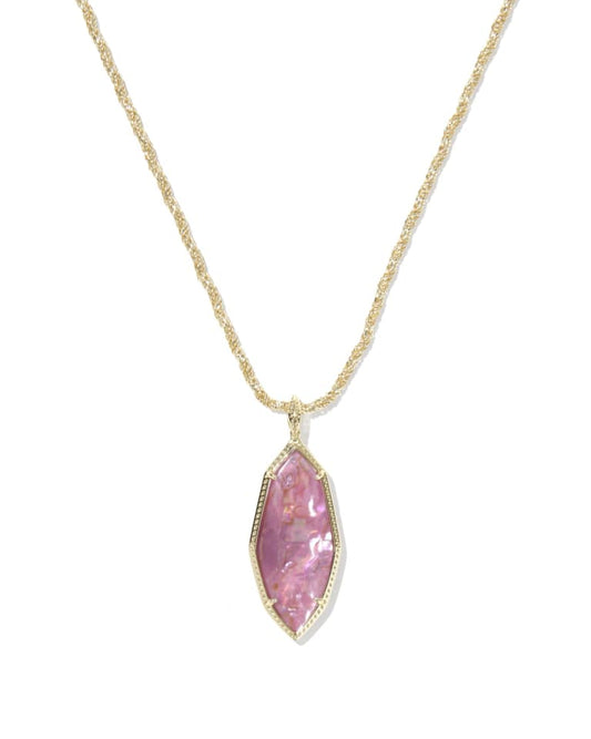Ophelia Gold Large Long Pendant Necklace in Light Mauve Illusion