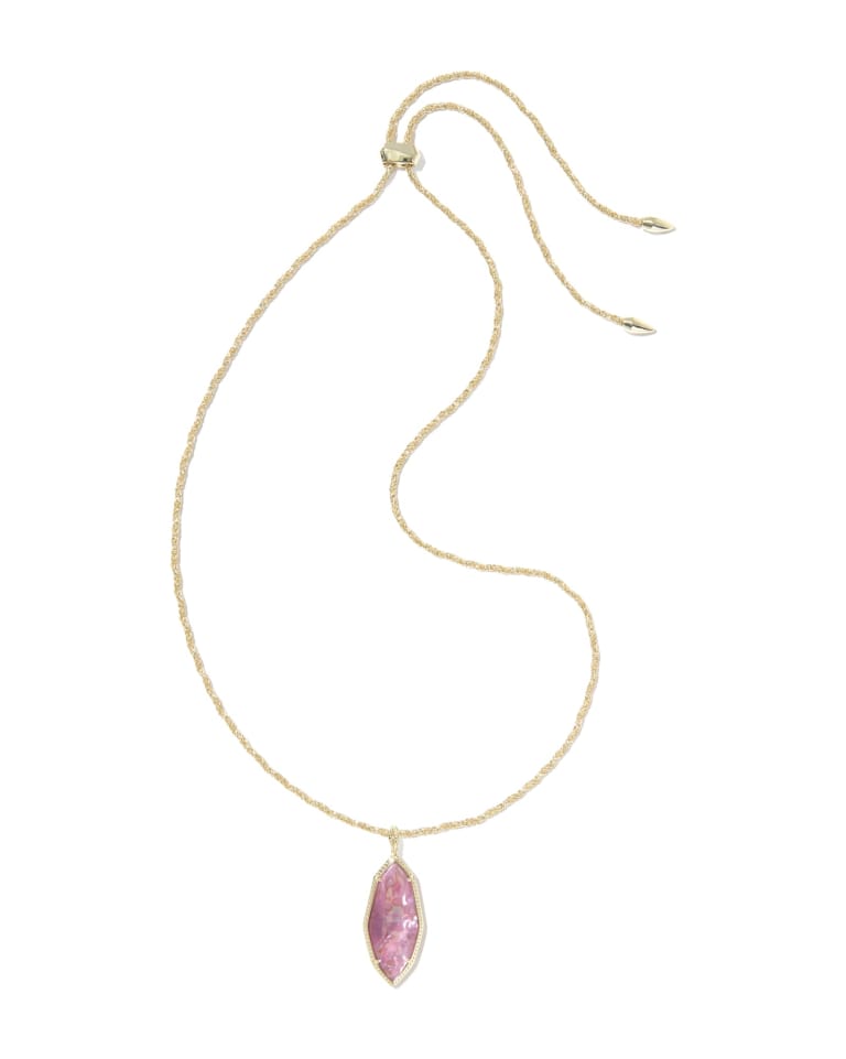 Ophelia Gold Large Long Pendant Necklace in Light Mauve Illusion