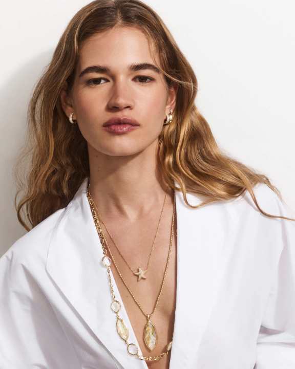 Ophelia Gold Long Strand Necklace in Neutral Mix
