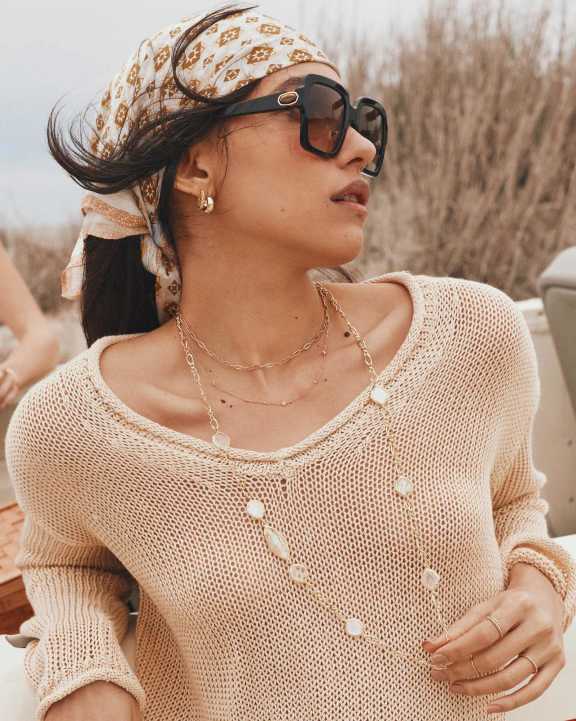 Ophelia Gold Long Strand Necklace in Neutral Mix