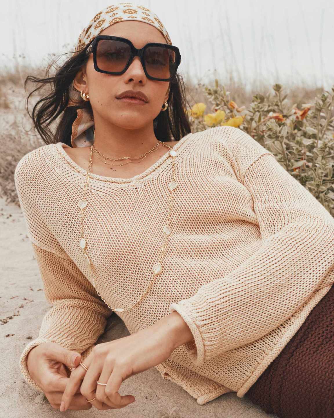Ophelia Gold Long Strand Necklace in Neutral Mix