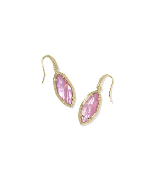 Ophelia Gold Small Drop Earrings in Light Mauve Illusion