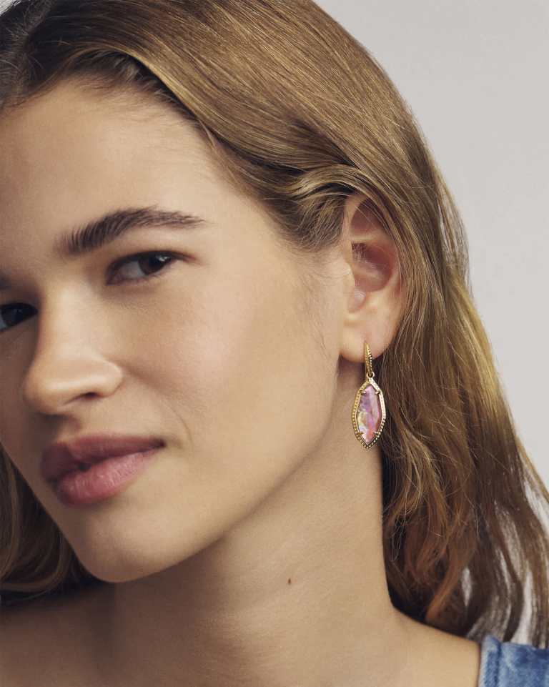 Ophelia Gold Small Drop Earrings in Light Mauve Illusion