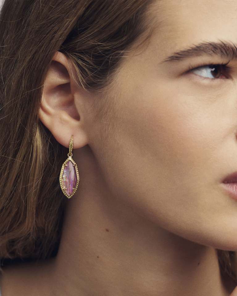 Ophelia Gold Small Drop Earrings in Light Mauve Illusion
