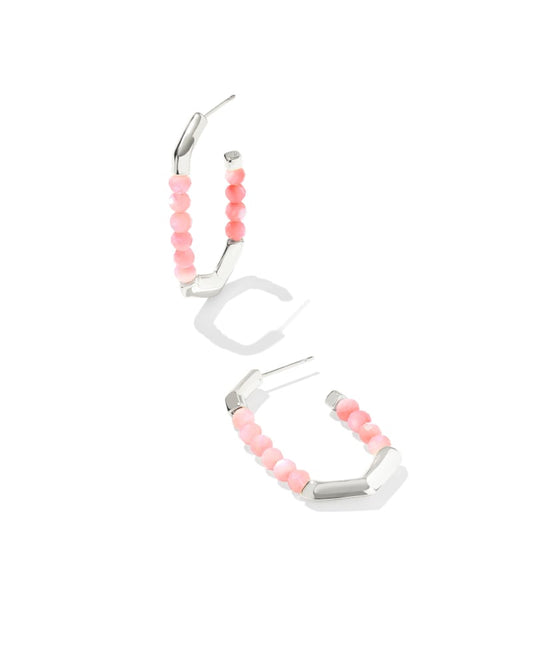 Sylvia Silver Hoop Earrings in Pink Chalcedony