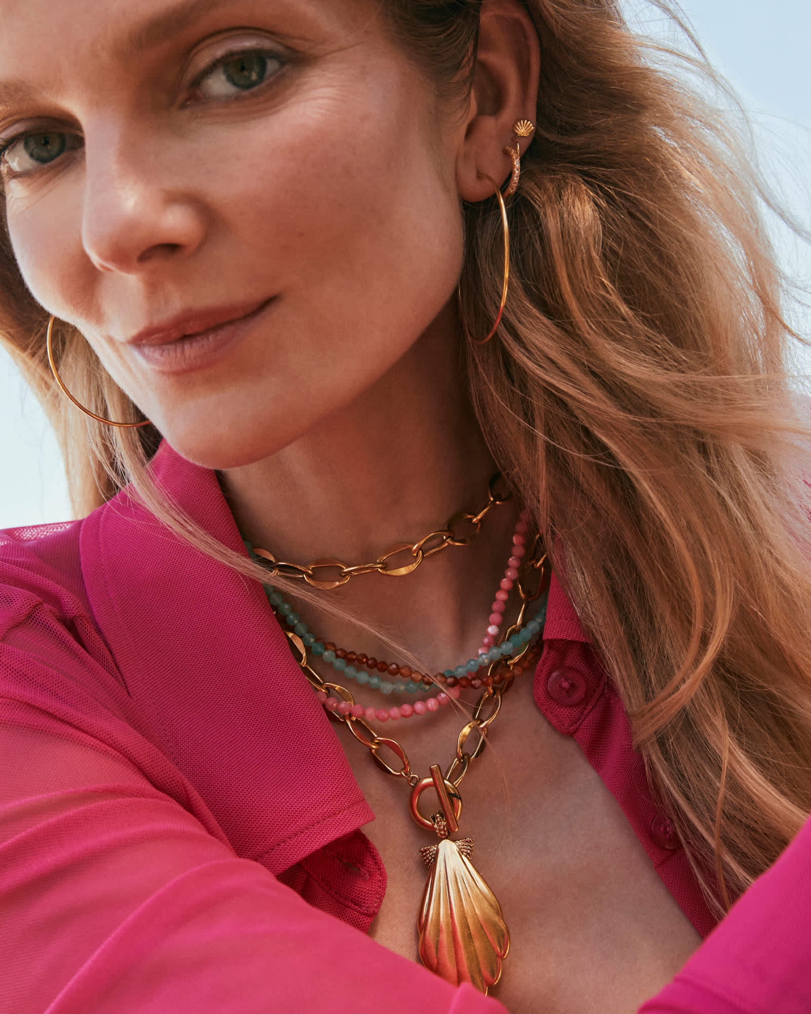 Sylvia Gold Strand Necklace in Pink Chalcedony