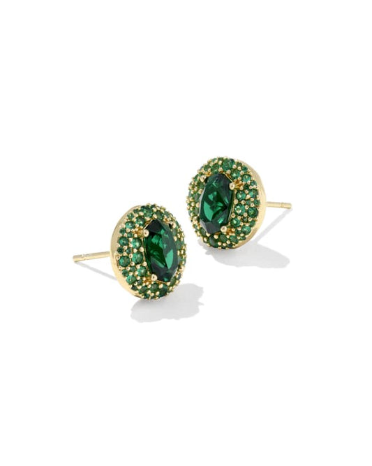 Bella Gold Stud Earrings in Dark Green Crystal