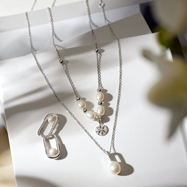 Silver Gem Pearl Drop Pendant Necklace