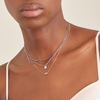 Silver Sparkle Emblem Chain Necklace
