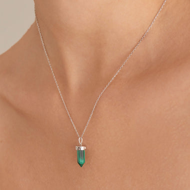 Silver Malachite Point Pendant Necklace