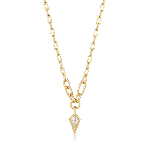 Gold Sparkle Drop Pendant Chunky Chain Necklace