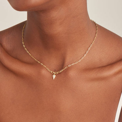 Gold Sparkle Drop Pendant Chunky Chain Necklace