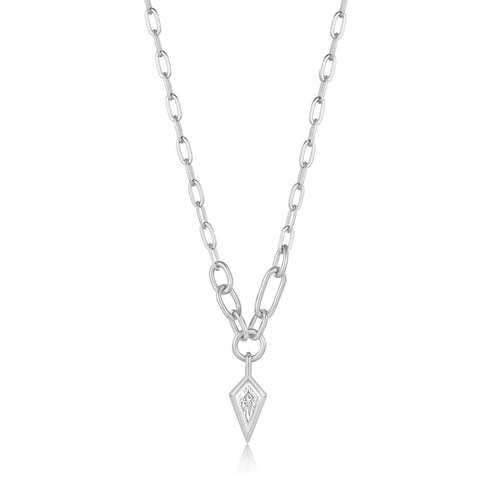 Silver Sparkle Drop Pendant Chunky Chain Necklace