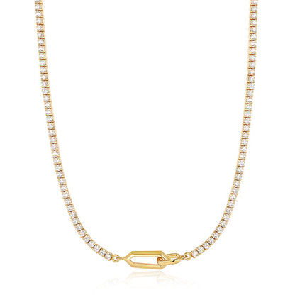 Zoom Gold Sparkle Chain Interlock Necklace