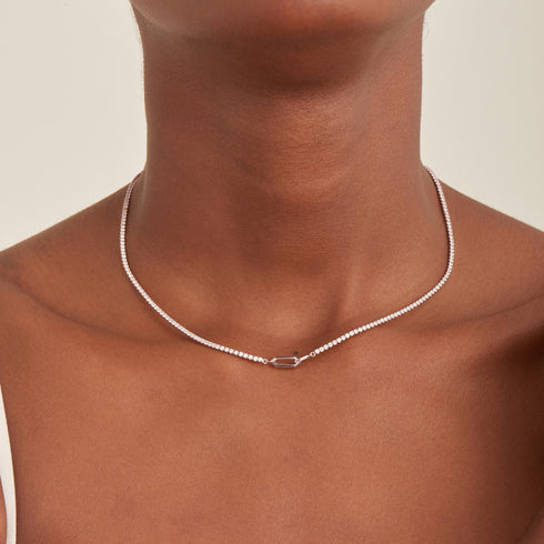 Silver Sparkle Chain Interlock Necklace