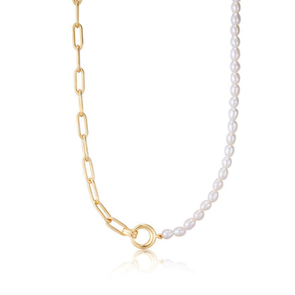 Gold Pearl Chunky Link Chain Necklace