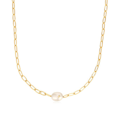 Gold Pearl Sparkle Chunky Chain Necklace