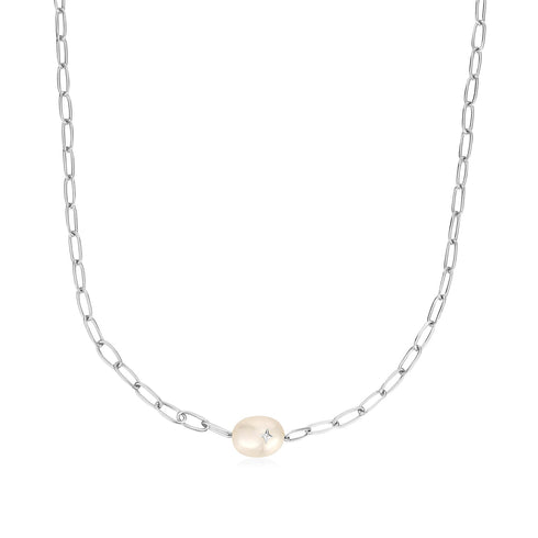 Silver Pearl Sparkle Chunky Chain Necklace