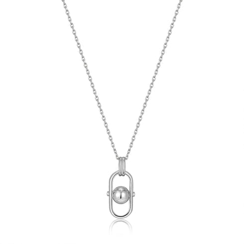 Silver Orb Link Drop Pendant Necklace