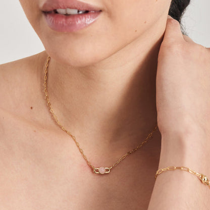 Gold Orb Rose Quartz Link Necklace