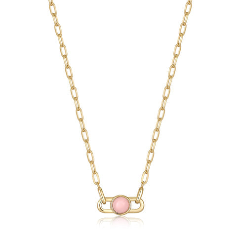 Gold Orb Rose Quartz Link Necklace