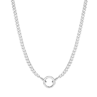 Silver Curb Chain Charm Connector Necklace