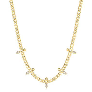 Gold Curb Chain Sparkle Point Necklace